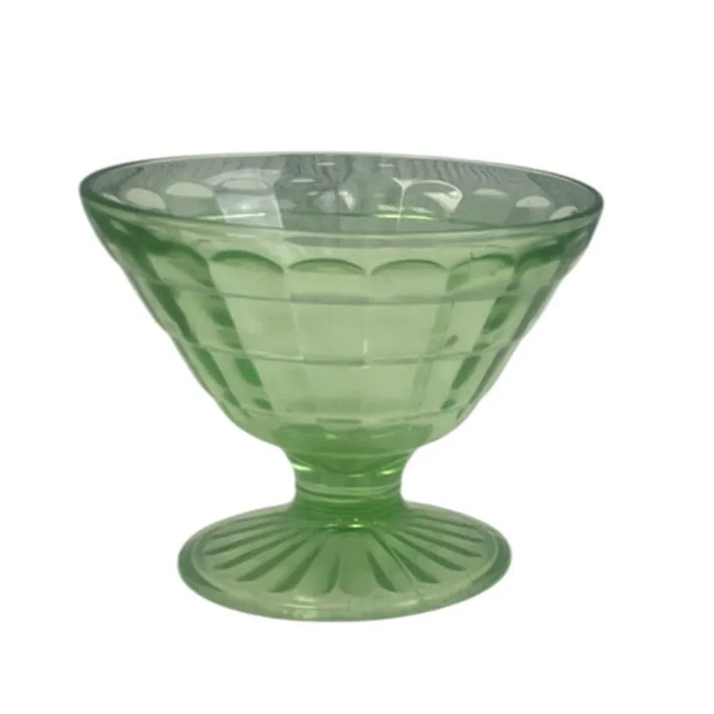 Lot of 4 Vintage Clear Green Glass Footed Textured Dessert Serving Bowls